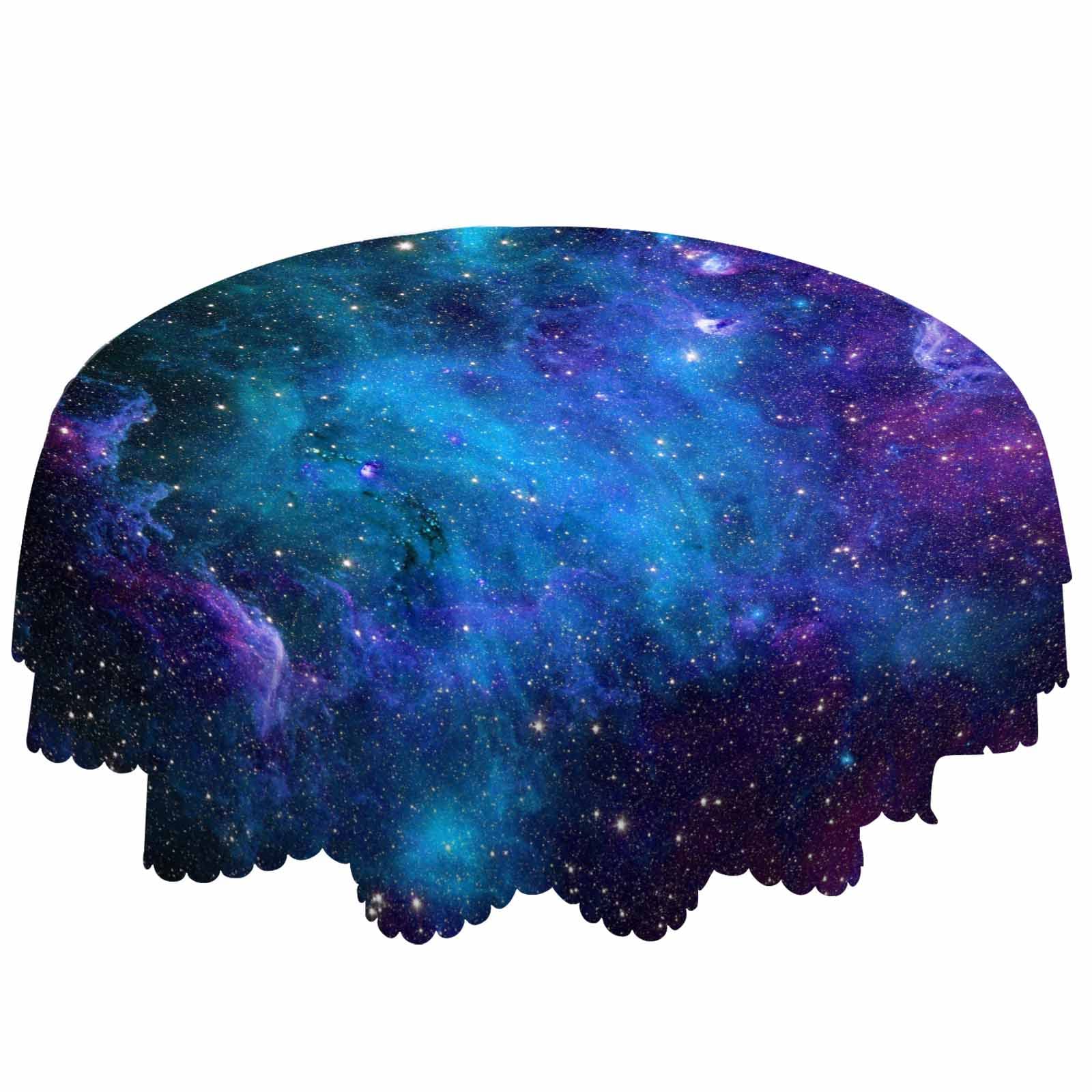 Photo 1 of AOYEGO Galaxy Purple Table Cloth Universe Planet Stars Shine Milky Way Mystery Halo Dreamlike Round Tablecloth 60 Inch for Dining Room, Party, Banquet
