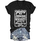 Smooth as Tennessee Whiskey Sweet as Strawberry Wine T Shirt Women V-Neck Country Music Tee Tops Drinking Blouse