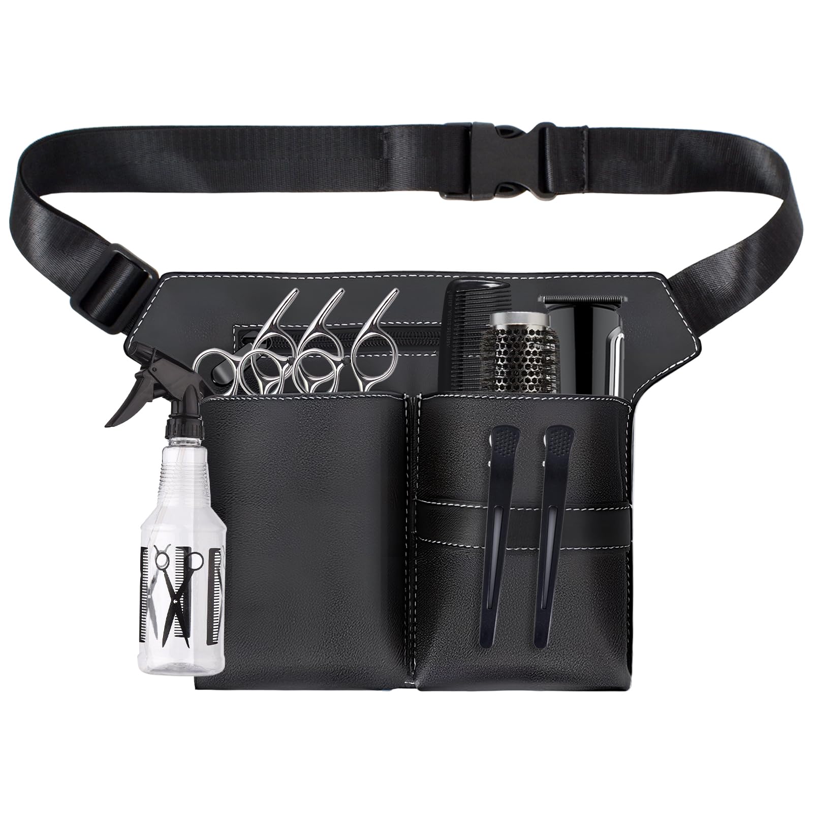 Hairdressing Scissor Bag, PU Leather Barber Waist Pouch with Belt, Professional Shears & Comb Holster, Hairstylist Tool Holder Bag for Salon, Spa & Hairdressers