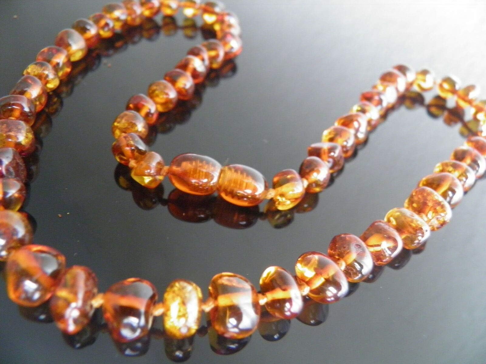 50 cm, 19.6 Inches Genuine Baltic Amber Adult Necklace, Beads Knotted, Cognac Colour