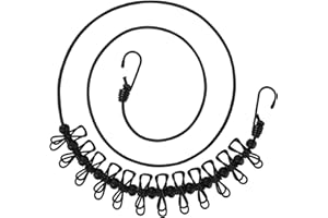 YANSANIDO 11 Feet Black Windproof Clothesline with 12 Black Clips, Adjustable Clothes Line for Home, Travel and Outdoor Hanging Clothes(Black)