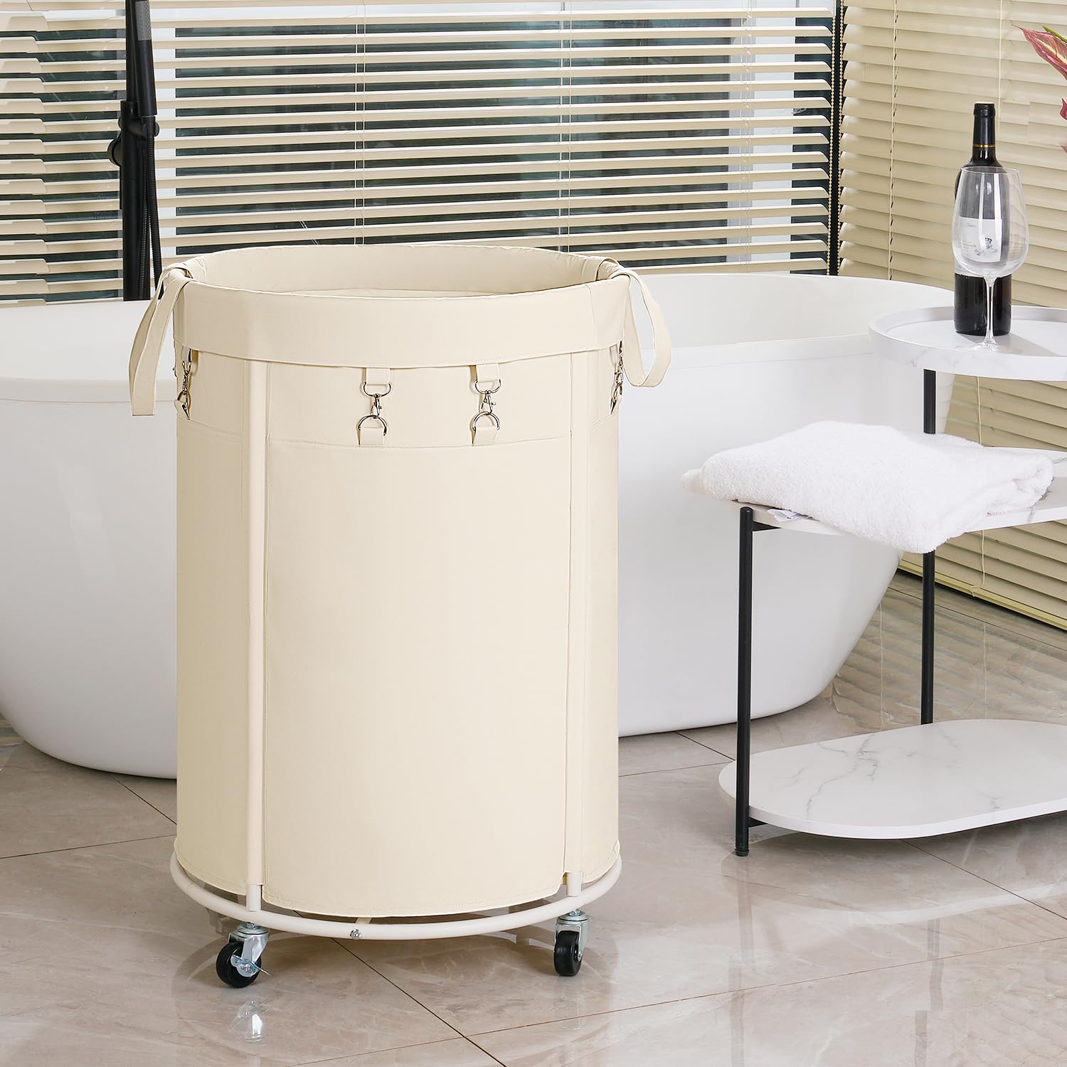 150L Wäschekörbe mit Rollen, Große Wäschesammler mit Metallrahmen und Wasserdichter Wäschesack, Laundry Baskets Wäschewagen für Waschküche, Schlafzimmer, Badezimmer, Beige 7