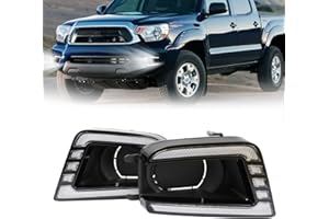PGTOPONE Switchback White/Amber LED Front Fog Daytime Running Lamp w/Dynamic Flash LED Turn Signal Light Feature Kit For Toyota TACOMA 2012-2015 SR TRD Pro Replacement Front Bumper (12-15)