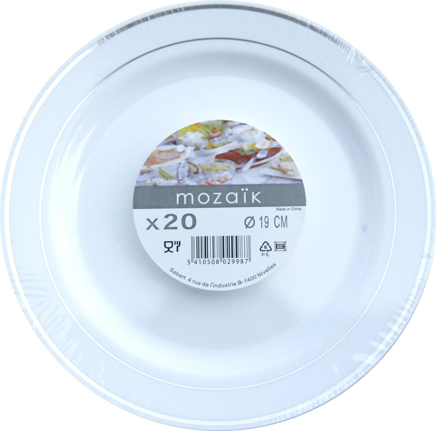 MOZAIK 20 White Silver Rim Plastic Plates 19cm BigaMart