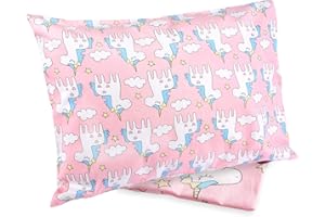 ZPECC Toddler Pillow with Pillowcase - 13 x 18 Organic Pillows for Sleeping, Soft Breathable Small Kids Pillow for Crib, Toddler Bed, Travel, Pink Unicorn (Intended for Age 2 and up)