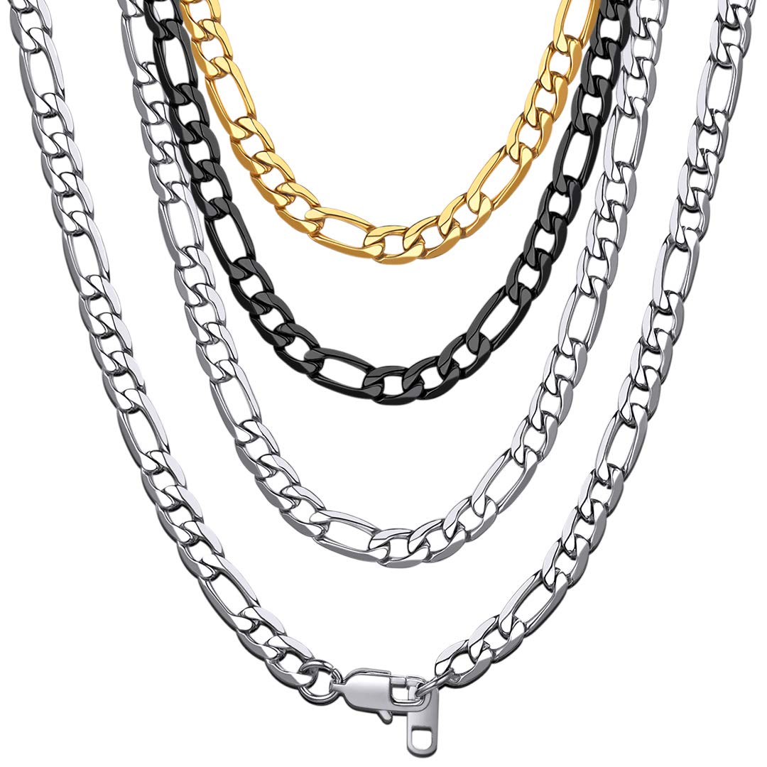 Figaro Chain Stainless Steel Curb Necklace 6mm 14 Inch Neck Link Chain Figaro Link Chain for Women