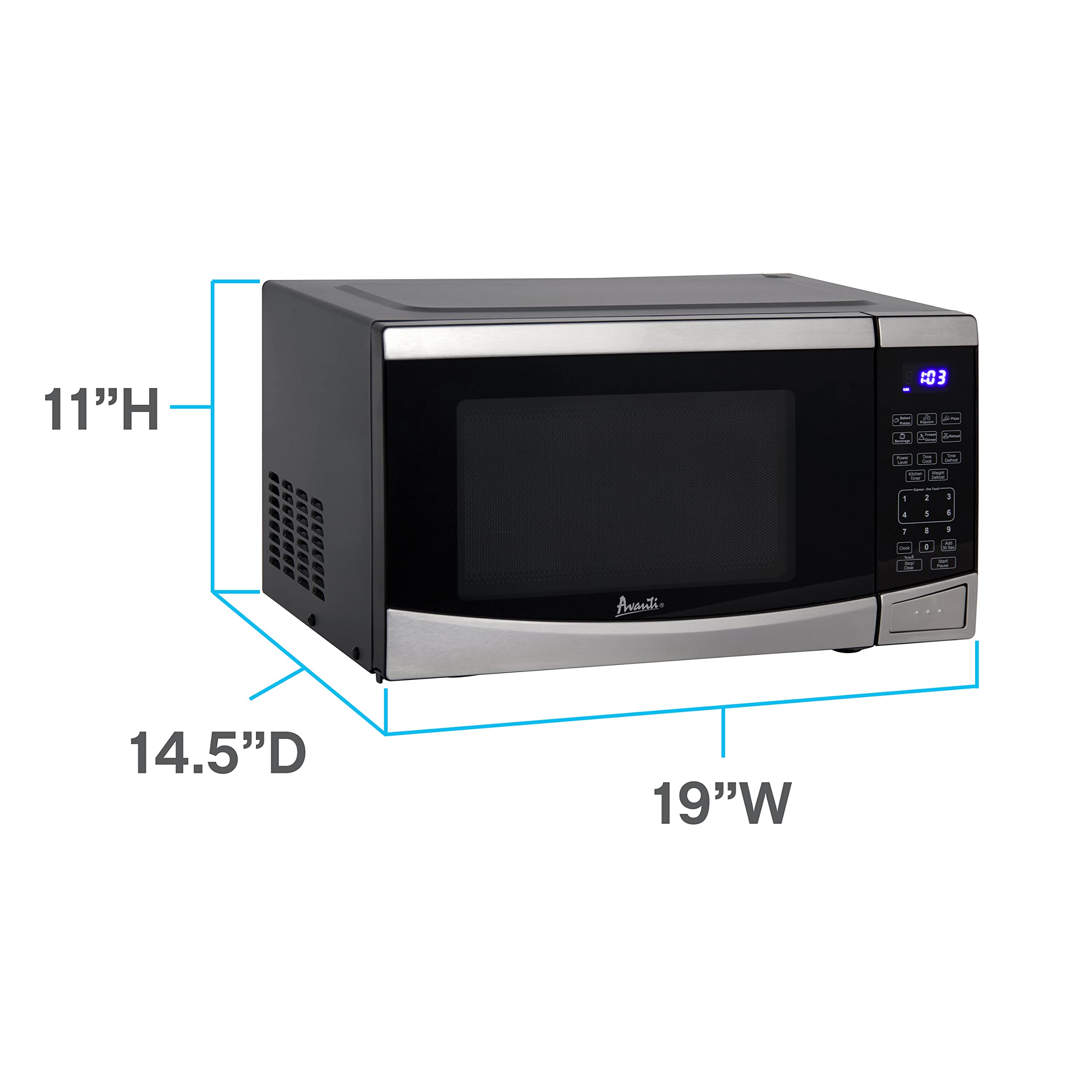 Avanti MT09V3S Microwave Oven 900-Watts Compact with 10 Power Levels and 6 Pre Cooking Settings, Speed Defrost, Electronic Control Panel and Glass Turntable, 0.9-Cu.Ft, Stainless Steel