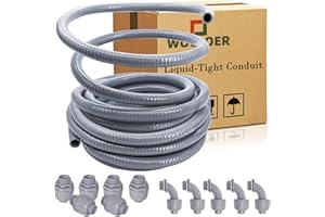 Wocloer Liquid-Tight Conduit - 1/2inch 100 Foot Flexible Non Metallic Liquid Tight Electrical Conduit Kit, with 6 Straight an