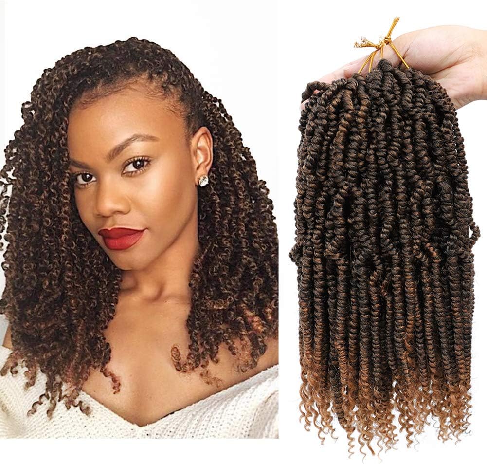 Bomb Twist Crochet Hair Mini Passion Twist Hair 12 Inch 4Packs Fluffy Spring Twist Hair Ombre Synthetic Hair Extensions (12inch (Pack of 4), T30)