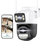 Security Camera Outdoor 2.4G WiFi PTZ Outdoor Camera Dual Lens Home Security Cameras Linkage 360°View 4MP Plug-in Cable Two-Way Talk,AI Detection,Full-Color Night Vision,Auto Tracking,24/7 Recording