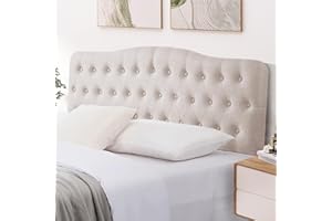 Iroomy Upholstered Queen Headboard, Button Diamond Tufted Headboard with Adjustable Height and Solid Wood Leg, Linen Fabric Padded Headboards for Queen Size Bed, Mordern Head Board, Beige