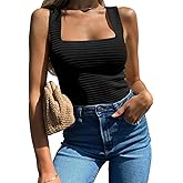 BZB Womens Ribbed Tank Tops 2026 Summer Sleeveless Square Neck Shirts Casual Slim Fitted Knit Shirts