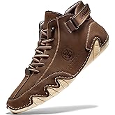 FLYLAND Men's Casual Leather Fashion Sneakers Ankle Chukka Boots Slip On Lightweight Loafers Walking Driving Shoes