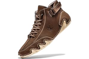 FLYLAND Men's Casual Leather Fashion Sneakers Ankle Chukka Boots Slip On Lightweight Loafers Walking Driving Shoes