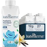 KATE FARMS Pediatric 1.2 High Calorie Shake, Vanilla, 12 Pack | Organic pediatric nutrition shake with 12g protein plus 27 vitamins and minerals.