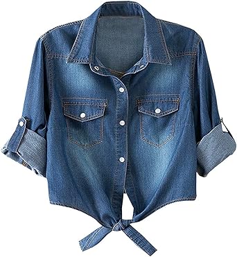 tie front denim shirt