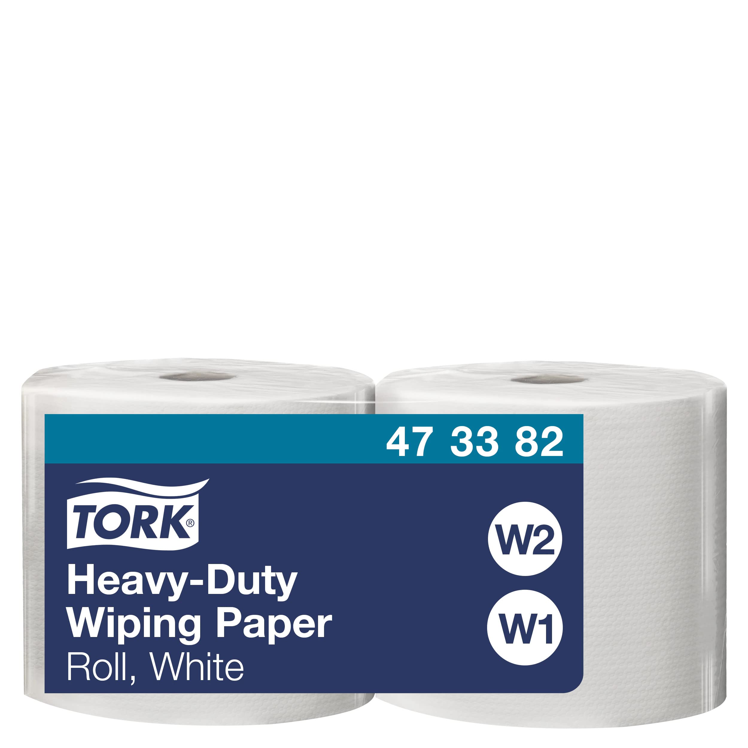 Tork 473382 Heavy-Duty Wiping Paper / 1 Ply Absorbent Premium Paper Roll Suitable for Tork W1 and W2 Wipers Systems / White / 2 x 117.3m / Ø 26cm