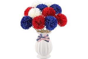 Rowfad 12 Pcs Artificial Chrysanthemums Flowers Patriotic Flowers 4th of July Fake Mums Flowers Silk Red White Blue Flower for Home Decor Indoor Memorial Day Table Centerpiece (12, Red White Blue)