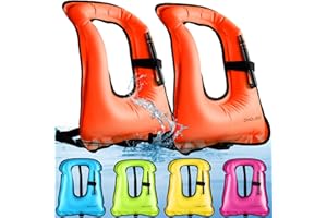 Meooeck 2 Pcs Snorkeling Vest for Adults Safety Inflatable Snorkel Vest for Swim Kayaking Swimming Diving Surfing, Load up to 220 Ibs