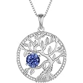 Inpasne Tree of Life Necklace 925 Sterling Silver Family Tree Pendant Birthstone Jewelry Gifts for Women