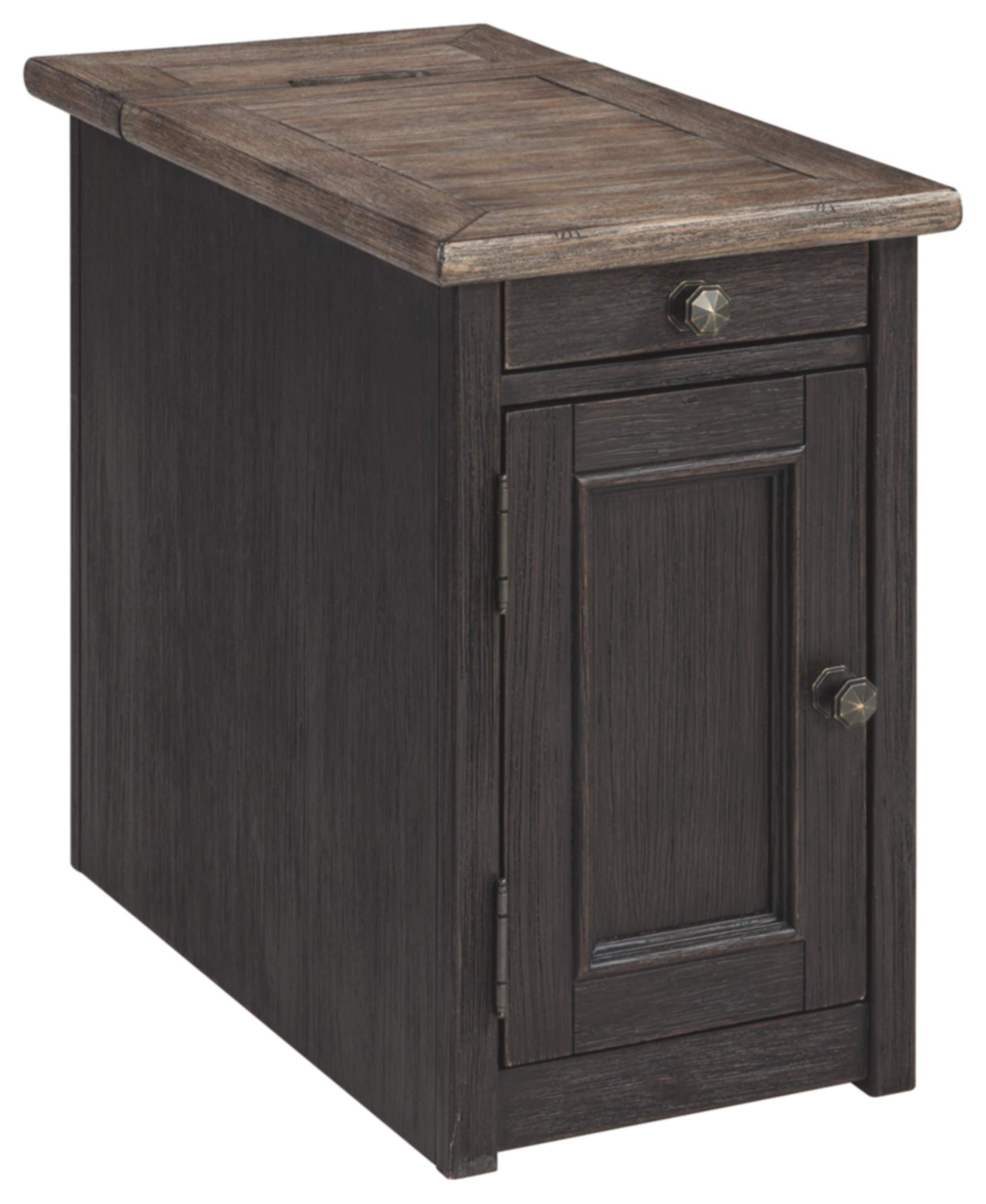Photo 1 of Signature Design by Ashley Tyler Creek Rustic Chair Side End Table with Pull-Out Tray & USB Ports, Brown