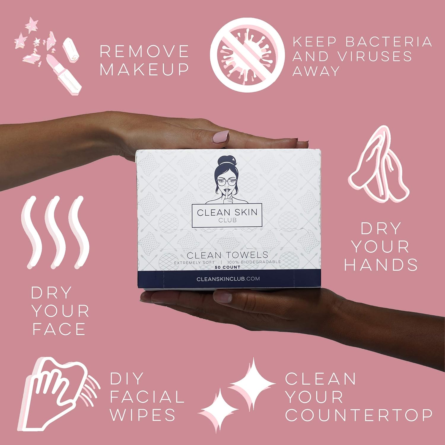 Clean Skin Club - Clean Towels XL | World's 1ST Biodegradable Face Towel | Disposable Makeup Removing Wipes | 100% Organic Viscose | 50 CT | Super Soft for Sensitive Skin | Dry Cleanser Towelettes (50 Count (Single Box)): Beauty