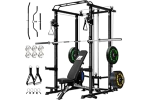 RitFit Power Cage with Optional LAT PullDown/Cable Crossover, 1000LB Squat Rack for Home & Garage Gym, with Weight Storage Rack and More Training Attachments, ASTM-Certified