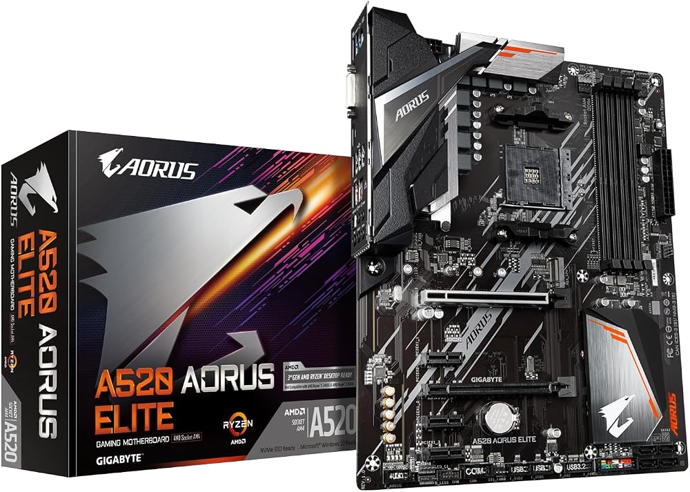 Gigabyte A520 AORUS ELITE Motherboard AM4 Ryzen 5000 5+3 VRM PCIe 3.0 M.2