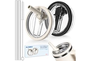 ALDWDY 2 Pack 40 oz Flip Straw Leak Proof Lid for Stanley H2.0 Quencher, Stanley Lid Replacement 40 oz for Stanley Cup Accessories ProTour, No Spill Proof Straw Cover for Stanley Accessories (Cream & Black)