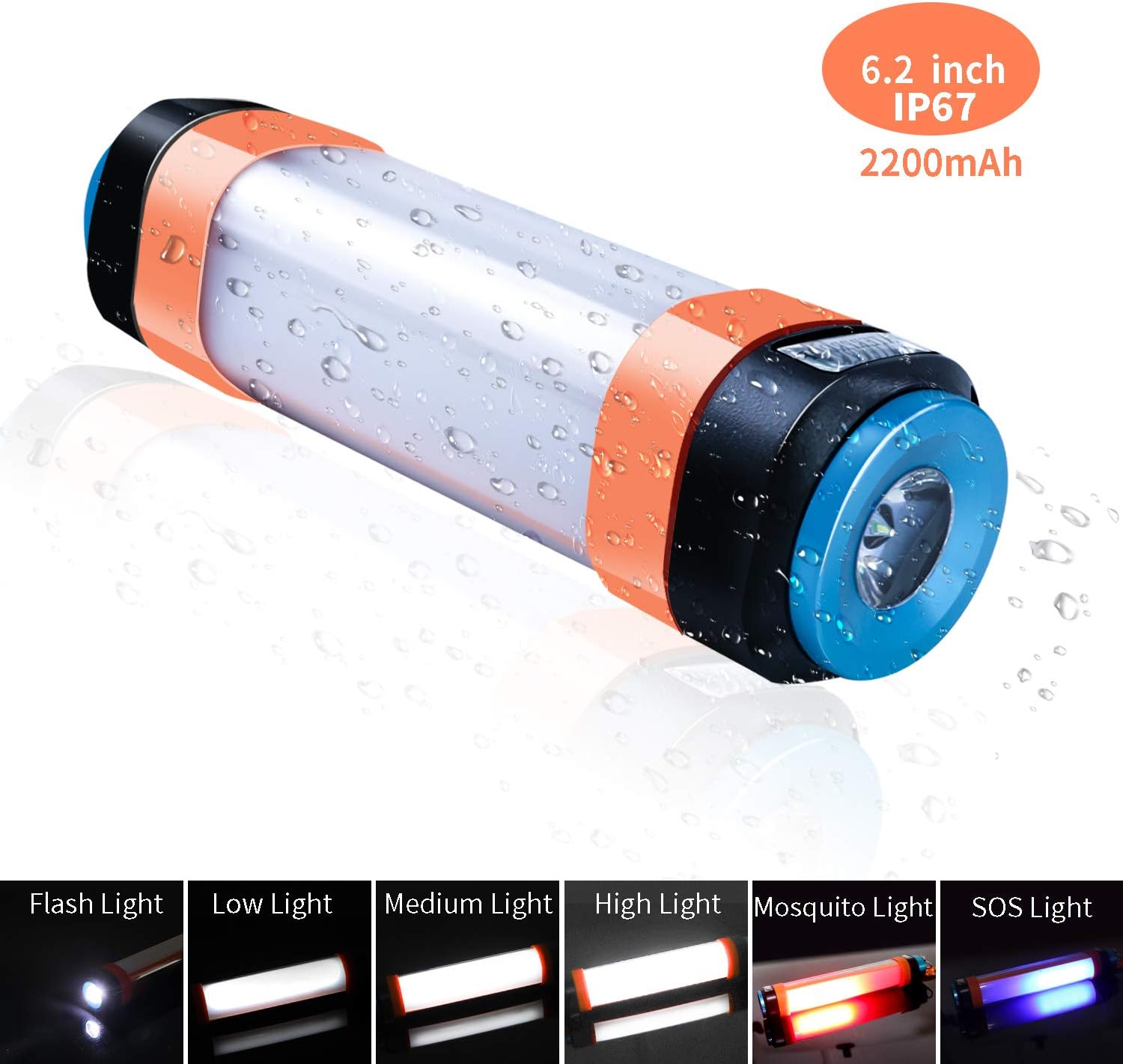 Tactical Flashlight, 18650 Battery Rechargeable LED Camping Lantern,IP67 Water-Resistant,6 Light Modes for Hiking