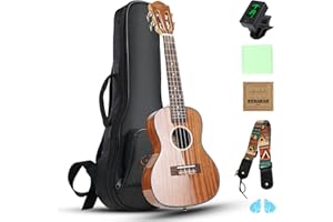 Hricane Concert Ukulele 23 Inch High Gloss Sapele Hawaiian Ukuleles for Adults Beginners with Gig Bag Strings