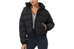 Pioneer Camp Women's Winter Cropped Puffer Jacket with Hood Waterproof Short Warm Quilted Jacket Puffy Bubble Coat Outerwear