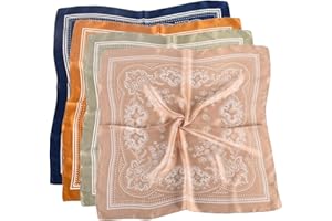 MYTOAU 4 Pcs Vintage Paisley Cashew Flower Silk Bandanas Square Head Scarfs for Women Girls 27.5'' x 27.5'' (Camel + Light Gr