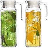 Glass Pitcher with Lid – Set of 2 34Oz Glass Water Pitcher – Cold Water Carafe For Ice Tea, Lemonade, Coffee – Elegant and Modern – Practical Spout Pitchers for Drinks