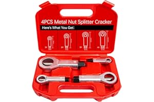 4PC Heavy Duty Metal Nut Splitter Kit | 1500ft-lbs Torque for Seized Rust Nuts | Auto Undercarriage & Marine Rigging | Hand-S