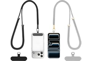 Dadanism Phone Lanyard 2 Pack, 2x Adjustable Crossbody Phone Strap, 2x Tether Tab, Anti-theft Universal Cellphone Multifuctional Patch Lanyards for iPhone & Most Smartphones, Black + Silver Gray