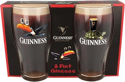 Guinness Official Tortoise Toucan Gilroy 2 Pint Glass Set Transparent