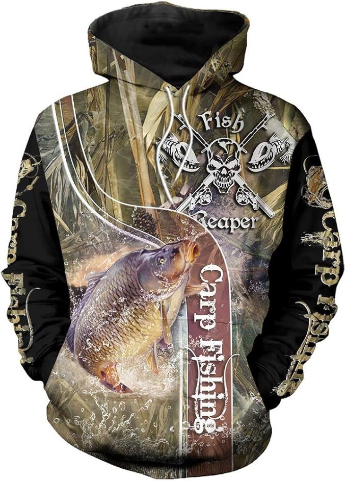 BBYaki Carp Fishing Hoodie Mens 3D Sweatshirts Camo Fish Reaper Autumn