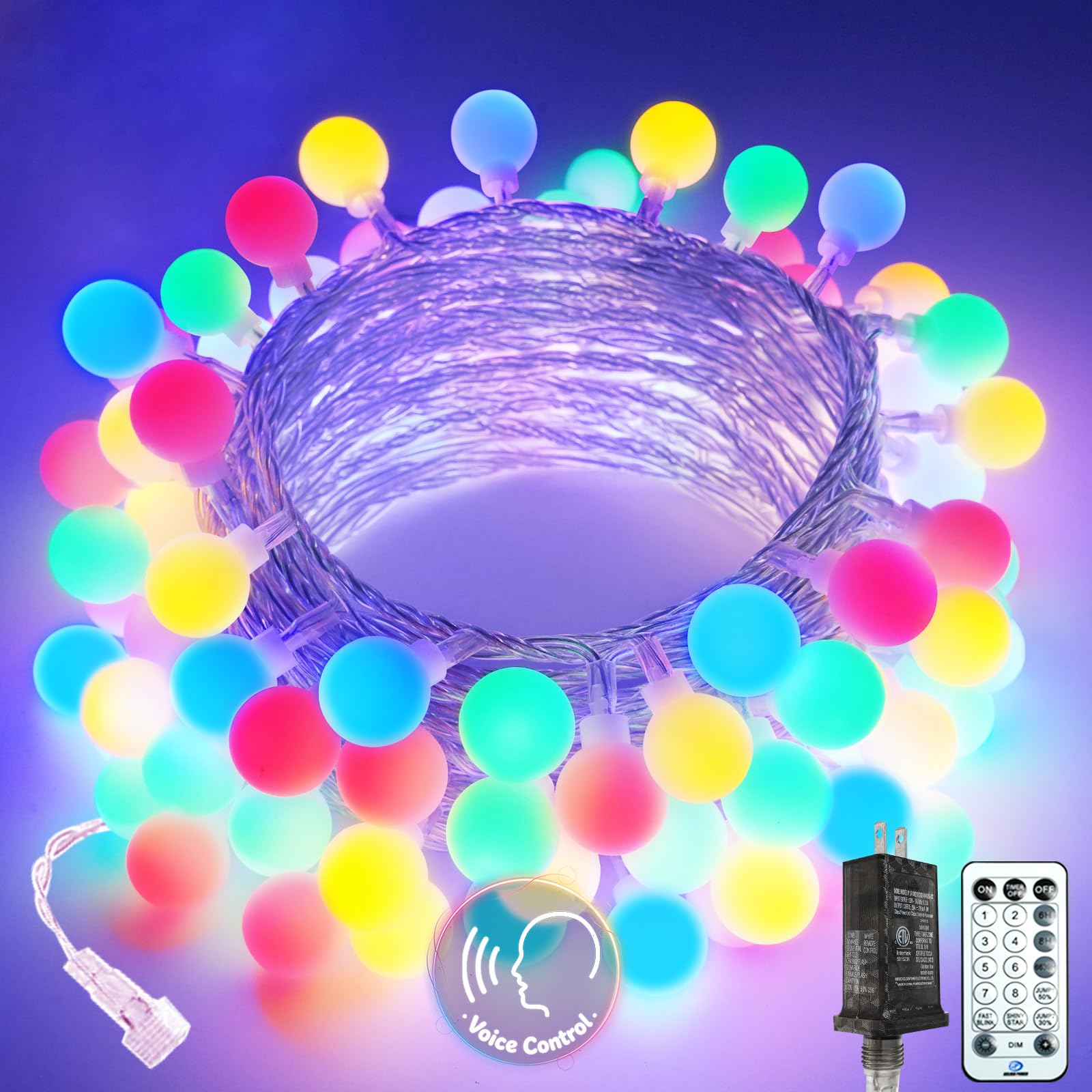 Photo 1 of 2025 New Connectable 43FT Smart Voice Controlled Globe String Lights Indoor Outdoor | 100LED Multicolor Fairy Twinkle Lights with Remote & Timer | 12 Modes Waterproof Christmas Tree Room Decorations