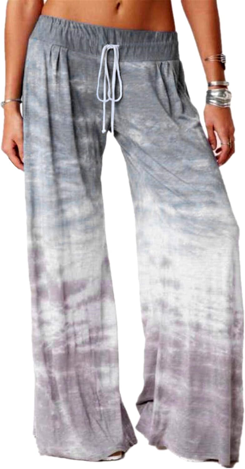 Soluo Women Loose Gradient Printed Wide Leg Palazzo Lounge Pants Boho