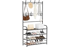 GLSY Entryway Coat Rack, Shoe Rack for Entryway, Coat Rack Freestanding with 4-Tier Storage Shelves and 8 Double Hooks, for Living Room, Bathroom, Hallway, 80CM/31.5 IN