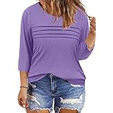 Womens Summer Tops 3/4 Length Sleeve Lightweight Blouses Casual Loose Tunics Shirts L-4XL