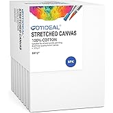 GOTIDEAL Stretched Canvas, 9x12 Inch Set of 8, Primed White - 100% Cotton Artist Canvas Boards for Painting, Acrylic Pouring, Oil Paint Dry & Wet Art Media