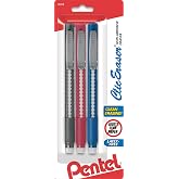 Pentel Clic Retractable Eraser with Grip, Assorted Barrel Colors (ZE21BP3M) (Pack of 3)