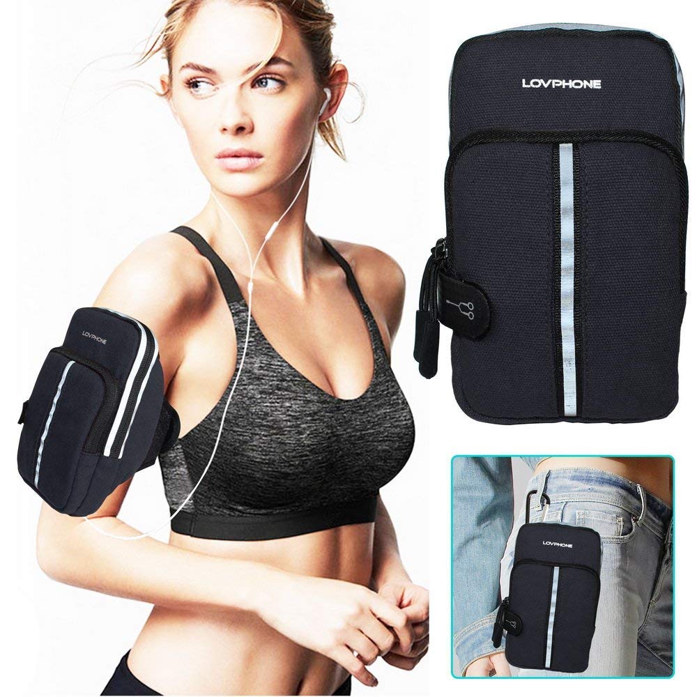 LOVPHONE Sports Armband, Double Pockets Phone Running Armband for iphone X/8/8 Plus/7/7 Plus, Samsung Galaxy Note 8/S8/S8 Plus/S7, Water Resistant (Black, 7.0-12.8inch)