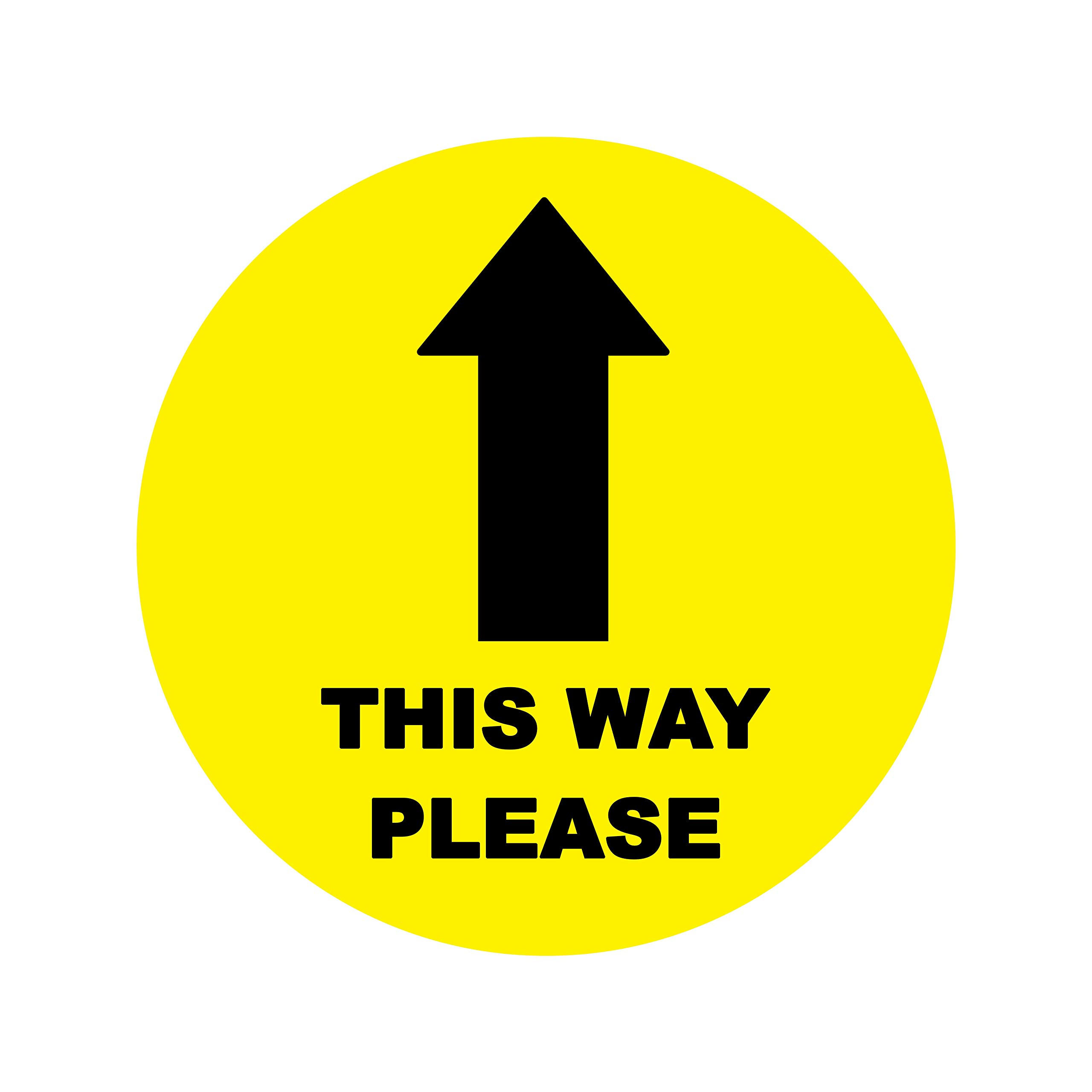 4 x this way please - social distancing landscape floor safety sign self adhesive vinyl weather proof label sticker - 30cm x 30cm - (SC-33)