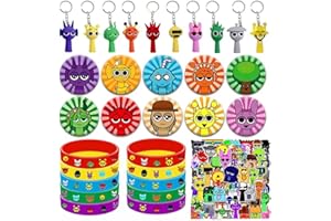 82pcs Party Favors for Kids, Sprunkie Birthday Party Supplies, Loot Bag Fillers, 52 Stickers, 10 Keychain, 10 Wristbands, 10 