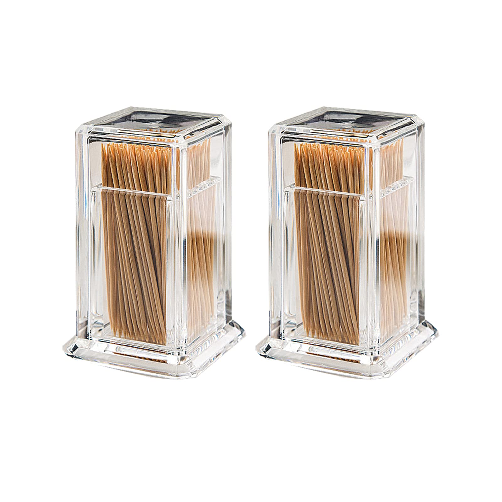 Toolzia 2 PCS Toothpick Holder, Acrylic Toothpick Boxes with Lid for Home, Party, and Restaurant Use - Transparent Square Toothpick Dispenser