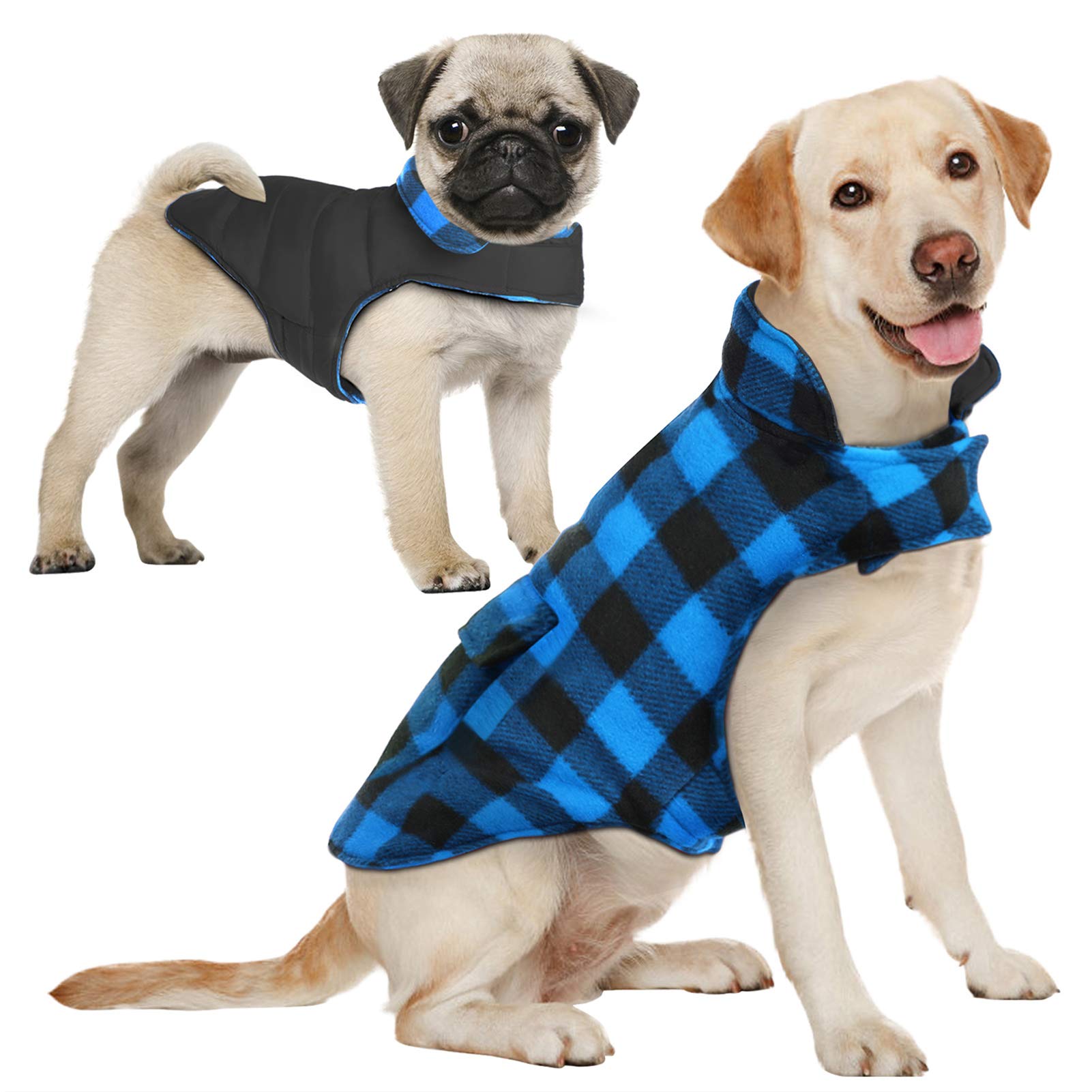 AOFITEE Reversible Dog Coat, Warm Dog Jacket Plaid Winter Coat for Dogs, Thick Padded Dog Vest for Winter Dog Snow Jacket Cold Weather Dog Coats with Leash Hole for Small Medium Large Dogs