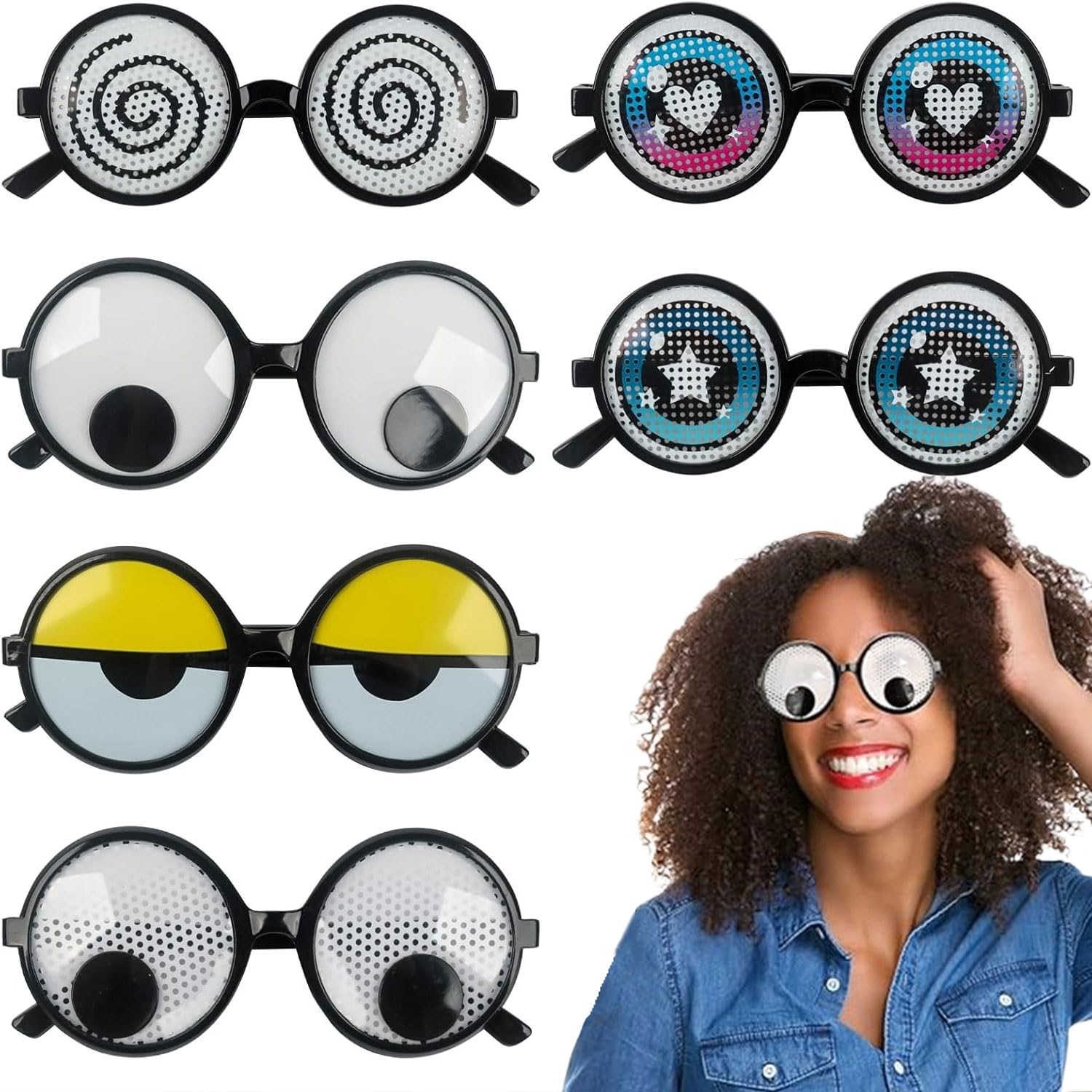 EduPlayte Pack of 7 Funny Glasses Wiggly Eyes Glasses, Shakes Eyes Party Glasses, Googly Eyes Glasses for Photo Props, Fancy Dress Glasses, Funny, Party Cosplay and Adults Children Party
